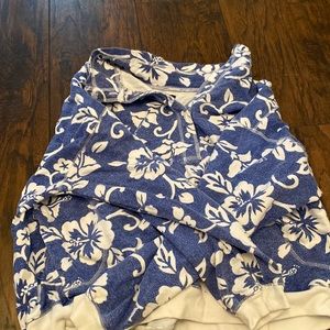 Hawaiian Print Button up Polo long sleeve sweater